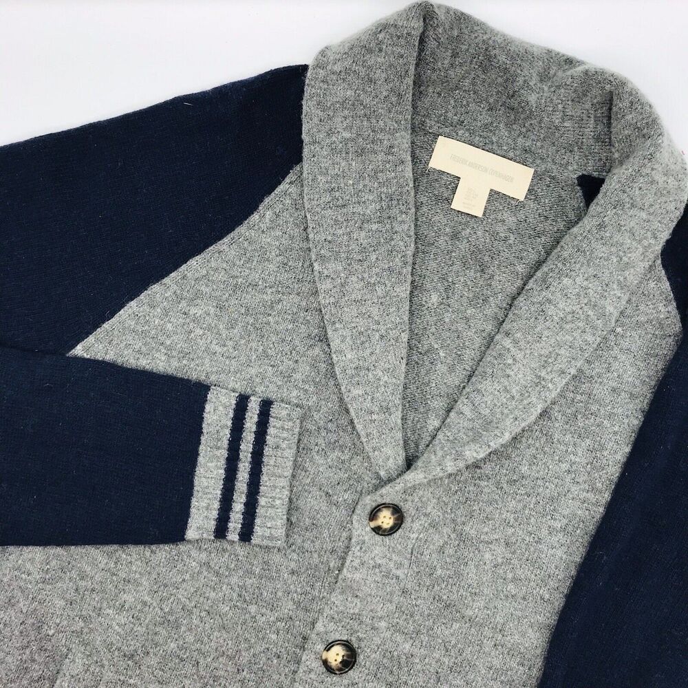 Frederick Anderson Copenhagen Sweater Lambs Wool Blend Cardigan Gray Blue Men L